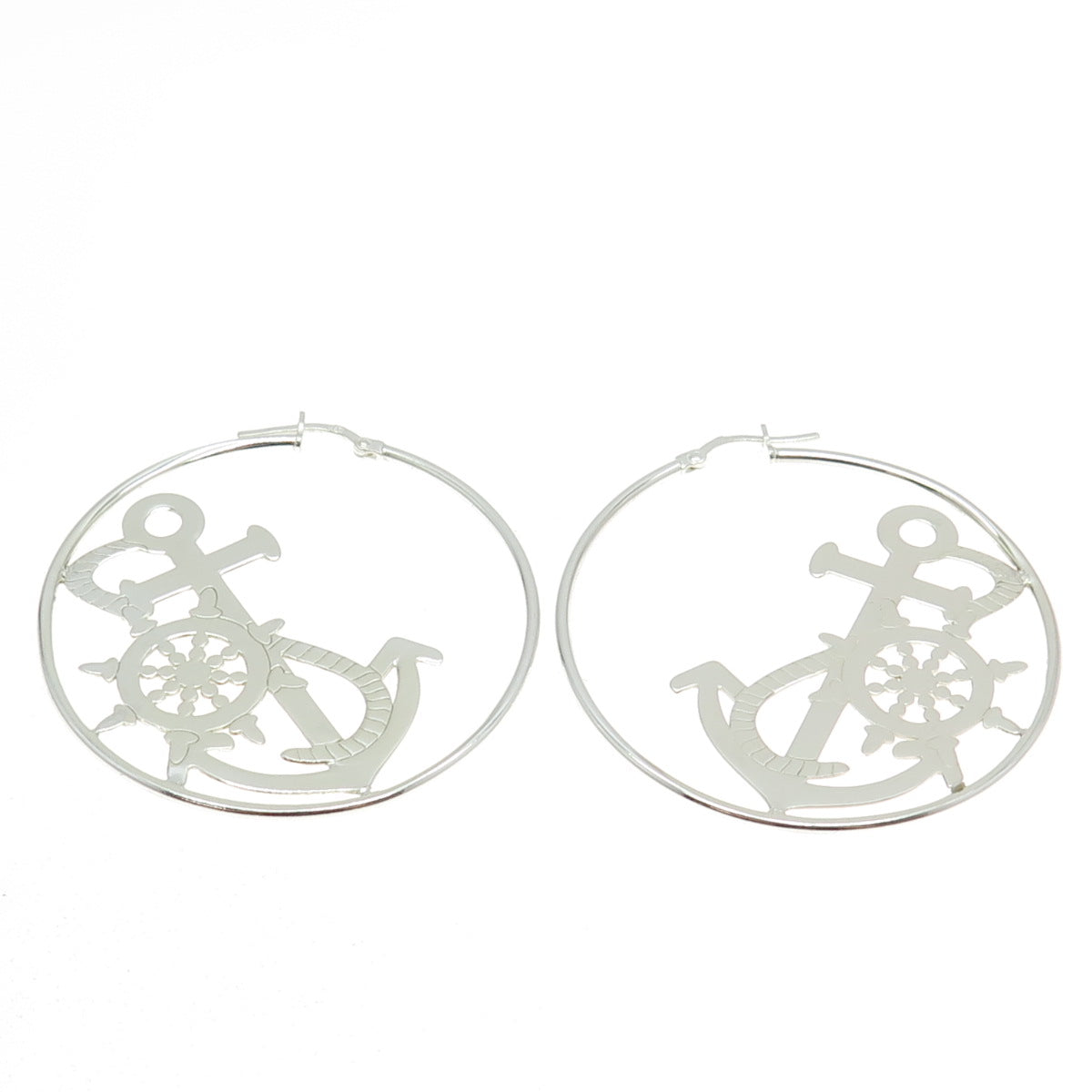 925 Sterling Silver Mariner Anchor Hoop Earrings