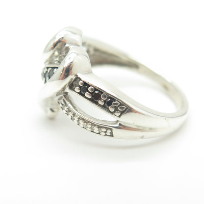 JANE SEYMOUR 925 Sterling Silver Real Black & White Diamond Heart Ring Size 6.75