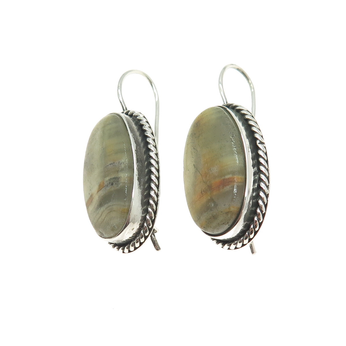 925 Sterling Silver Vintage Real Picture Agate Gemstone Earrings