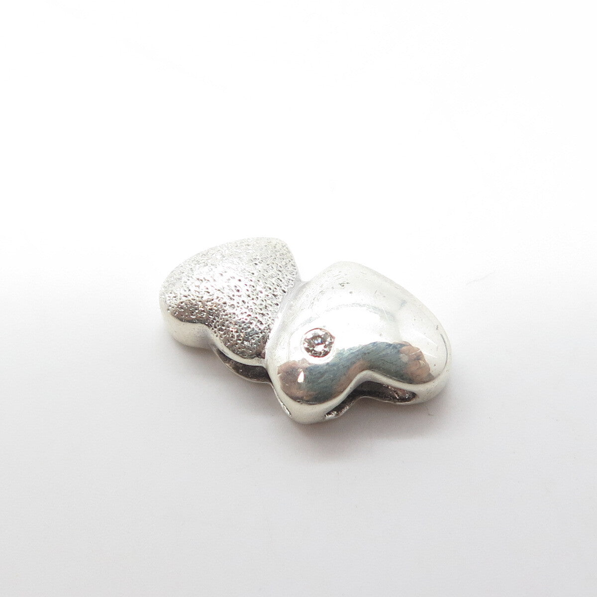 925 Sterling Silver Real Diamond Accent Heart Couple Slide Pendant