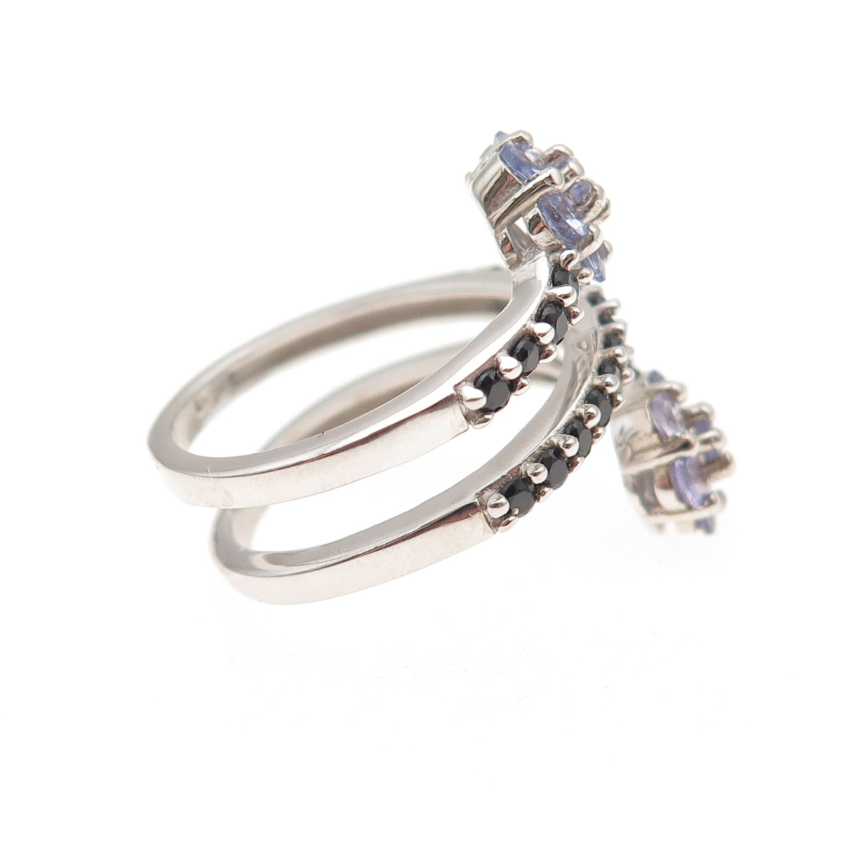 Chuck Clemency Sterling Silver Real Tanzanite & Spinel Adjustable Ring Size 6.5