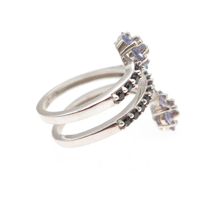 Chuck Clemency Sterling Silver Real Tanzanite & Spinel Adjustable Ring Size 6.5