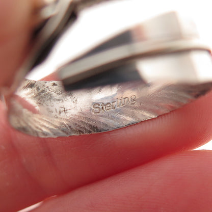 Old Pawn 925 Sterling Silver Vintage Turquoise Feather Adjustable Ring Size 9.25