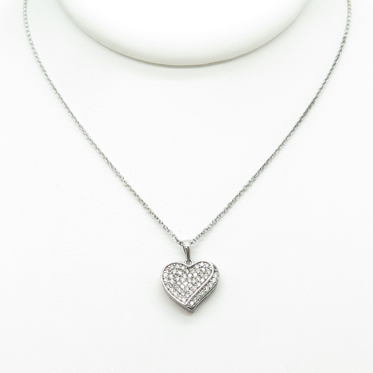 925 Sterling Silver Italy Round-Cut C Z Heart Cable Chain Necklace 16"