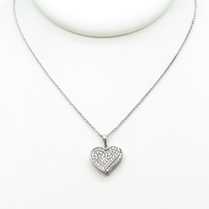 925 Sterling Silver Italy Round-Cut C Z Heart Cable Chain Necklace 16"