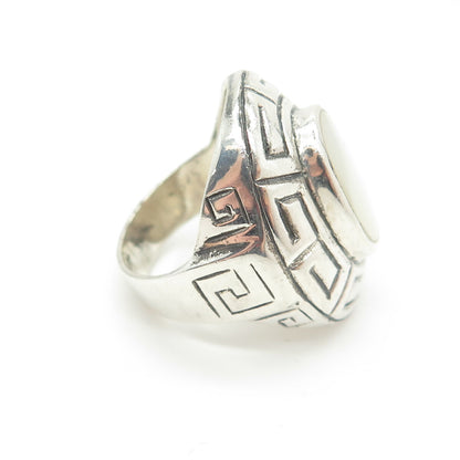 925 Sterling Silver Vintage Real Mother-of-Pearl Greek Maze Ring Size 6.5