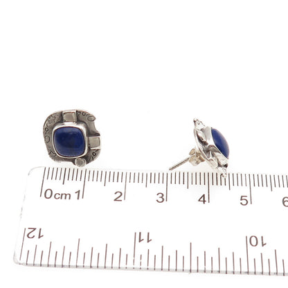 925 Sterling Silver Vintage Real Lapis Lazuli Modernist Stud Earrings