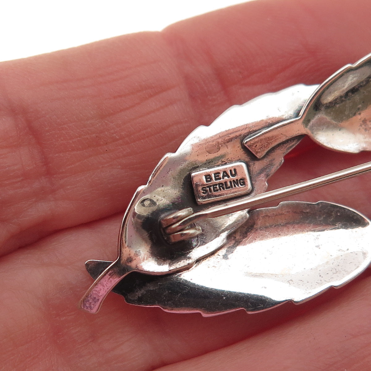 Beau 925 Sterling Silver Vintage Feather Oxidized Pin Brooch