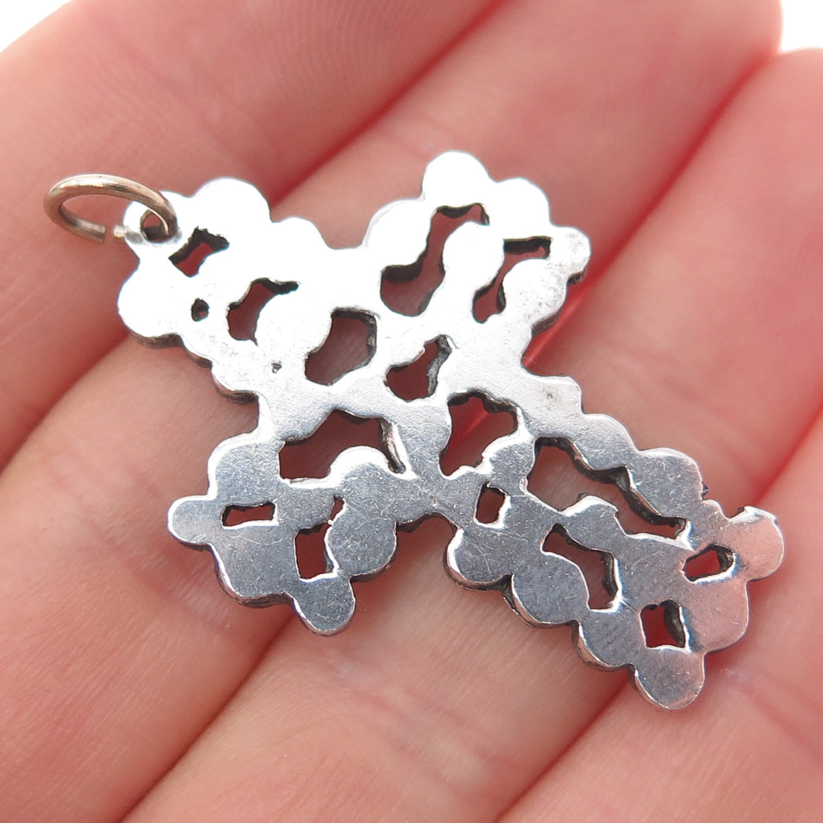925 Sterling Silver Vintage Modernist Nugget Cross Oxidized Pendant