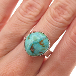 925 Sterling Silver Vintage Real Turquoise Modernist Ring Size 6.5