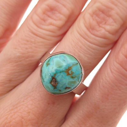 925 Sterling Silver Vintage Real Turquoise Modernist Ring Size 6.5