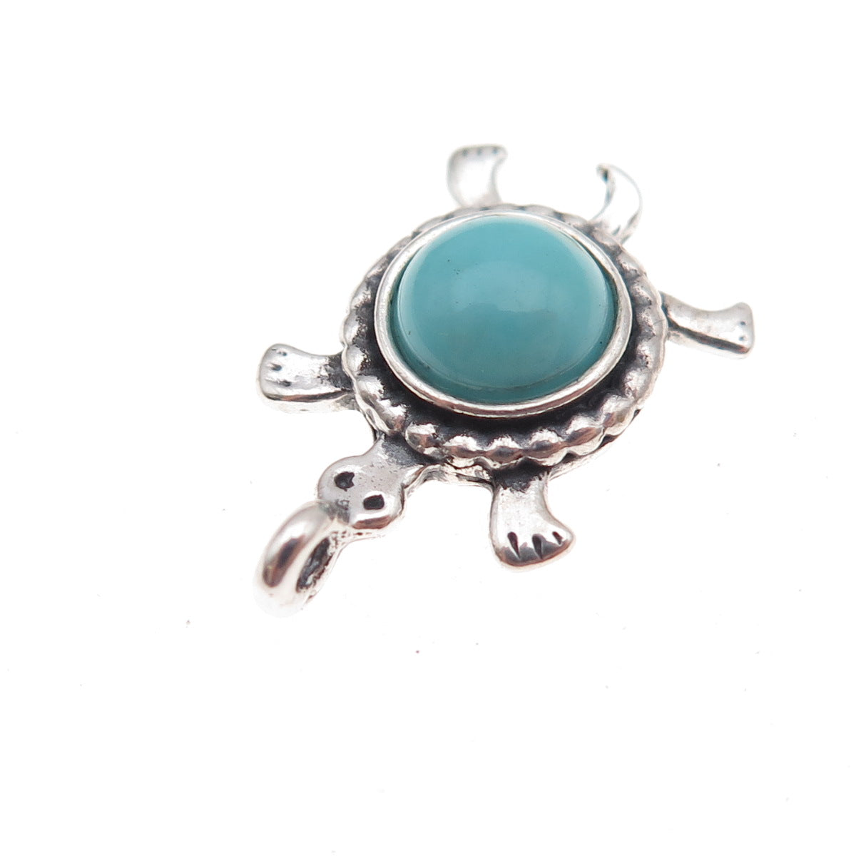 925 Sterling Silver Vintage Real Turquoise Turtle Good Luck Charm Pendant