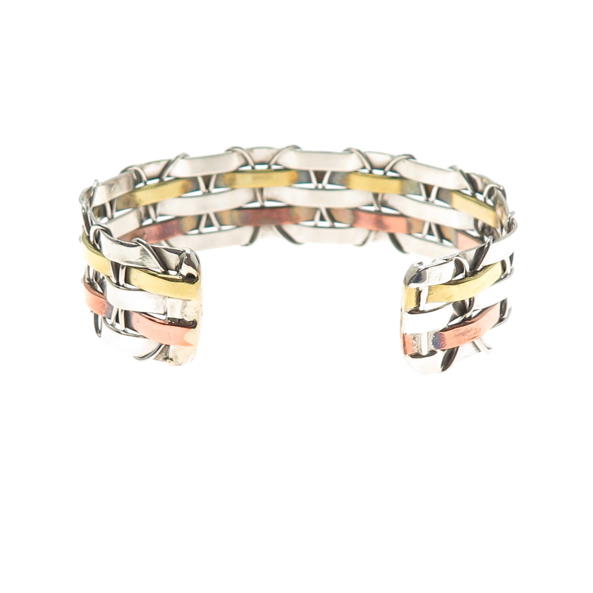925 Sterling Silver 3-Tone Vintage Mexico Modernist Adjustable Bracelet 6.75"