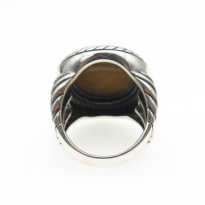 925 Sterling Silver Vintage Real Cabochon Tiger Eye Oxidized Ring Size 8