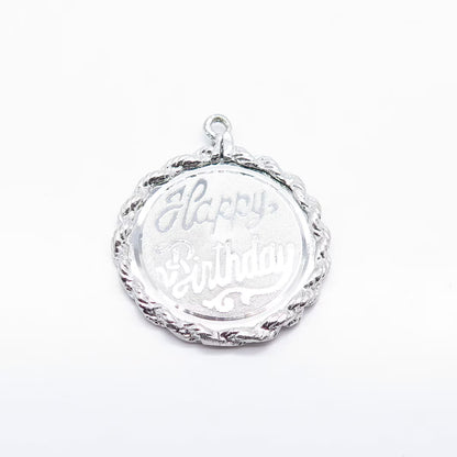 925 Sterling Silver Vintage Elco "Happy Birthday" Textured Round Pendant