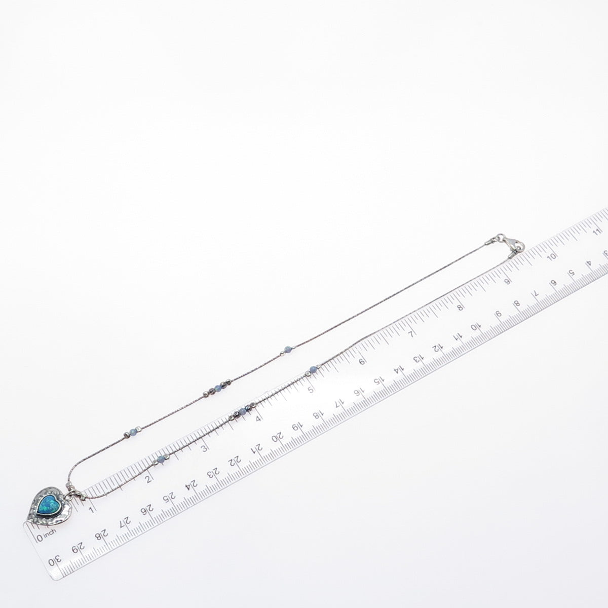 DIDAE 925 Sterling Silver Vintage Israel Real Opal Heart Chain Necklace 18"