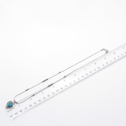 DIDAE 925 Sterling Silver Vintage Israel Real Opal Heart Chain Necklace 18"