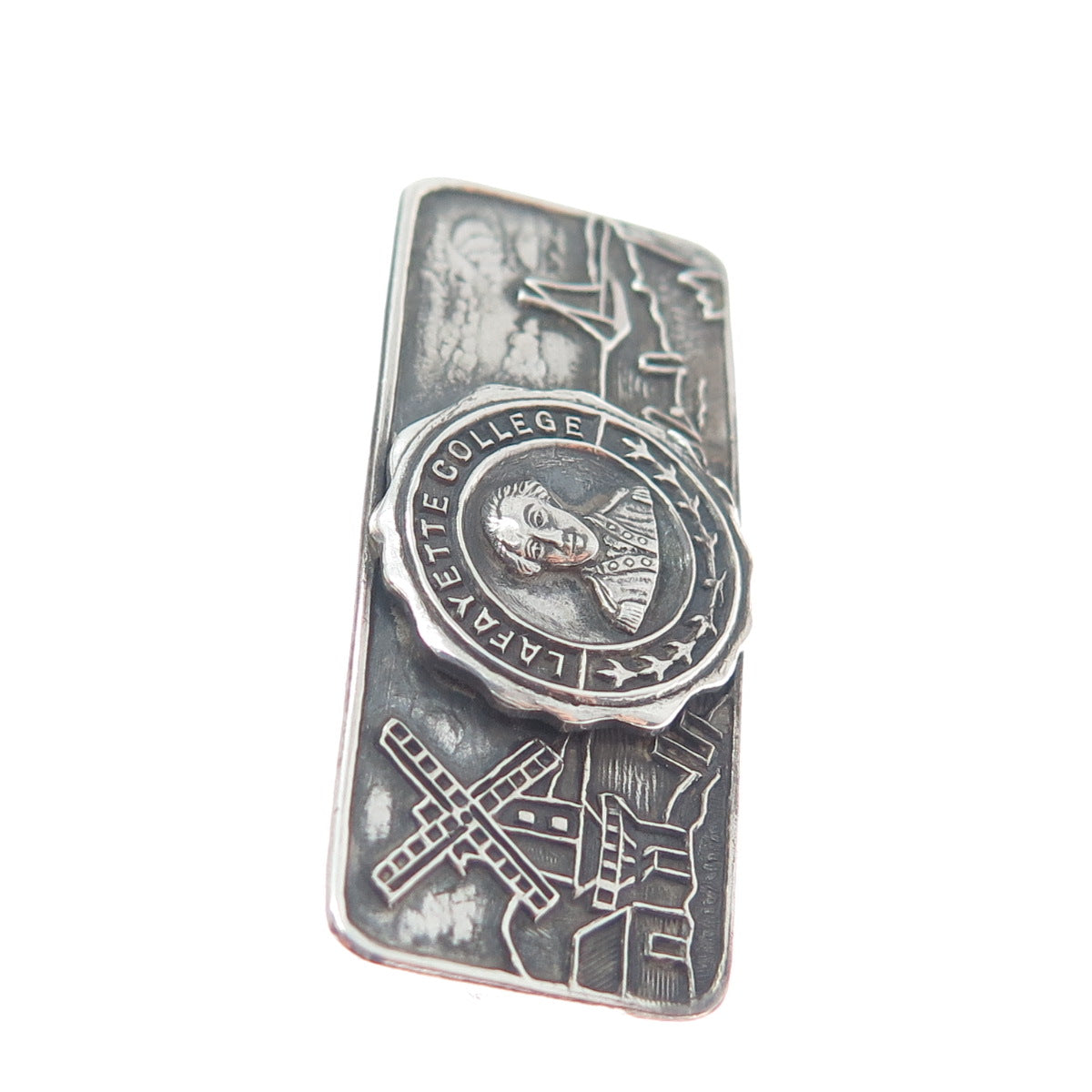925 Sterling Silver Antique Art Deco Lafayette College Oxidized Pin Brooch