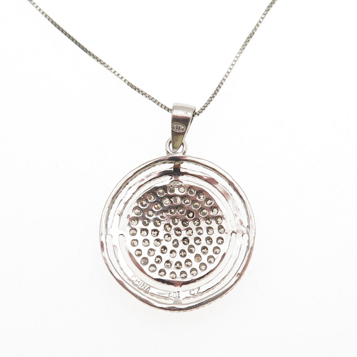 925 Sterling Silver Round-Cut C Z Disc Box Chain Necklace 18"