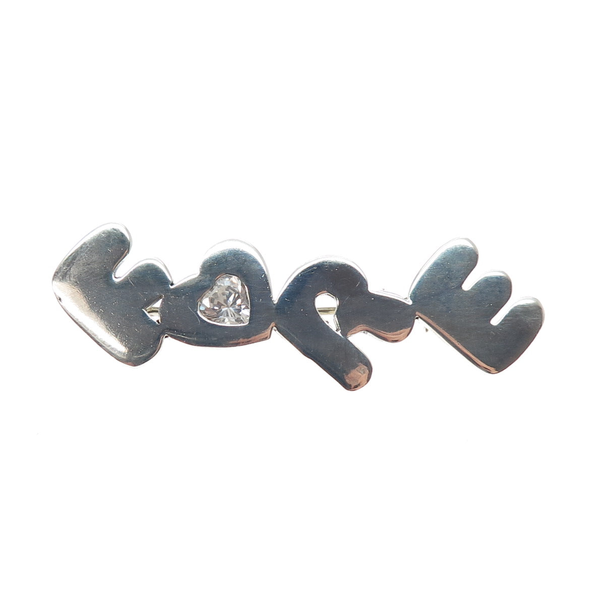 925 Sterling Silver Vintage Heart-Cut C Z Fore Pin Brooch