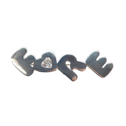925 Sterling Silver Vintage Heart-Cut C Z Fore Pin Brooch