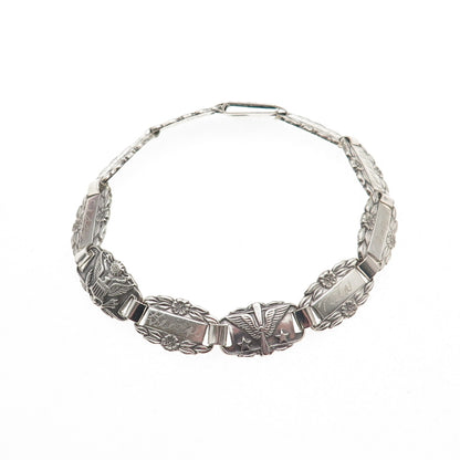925 Sterling Silver Antique WWII US Air Force Forget Me Not Bracelet 7.5"