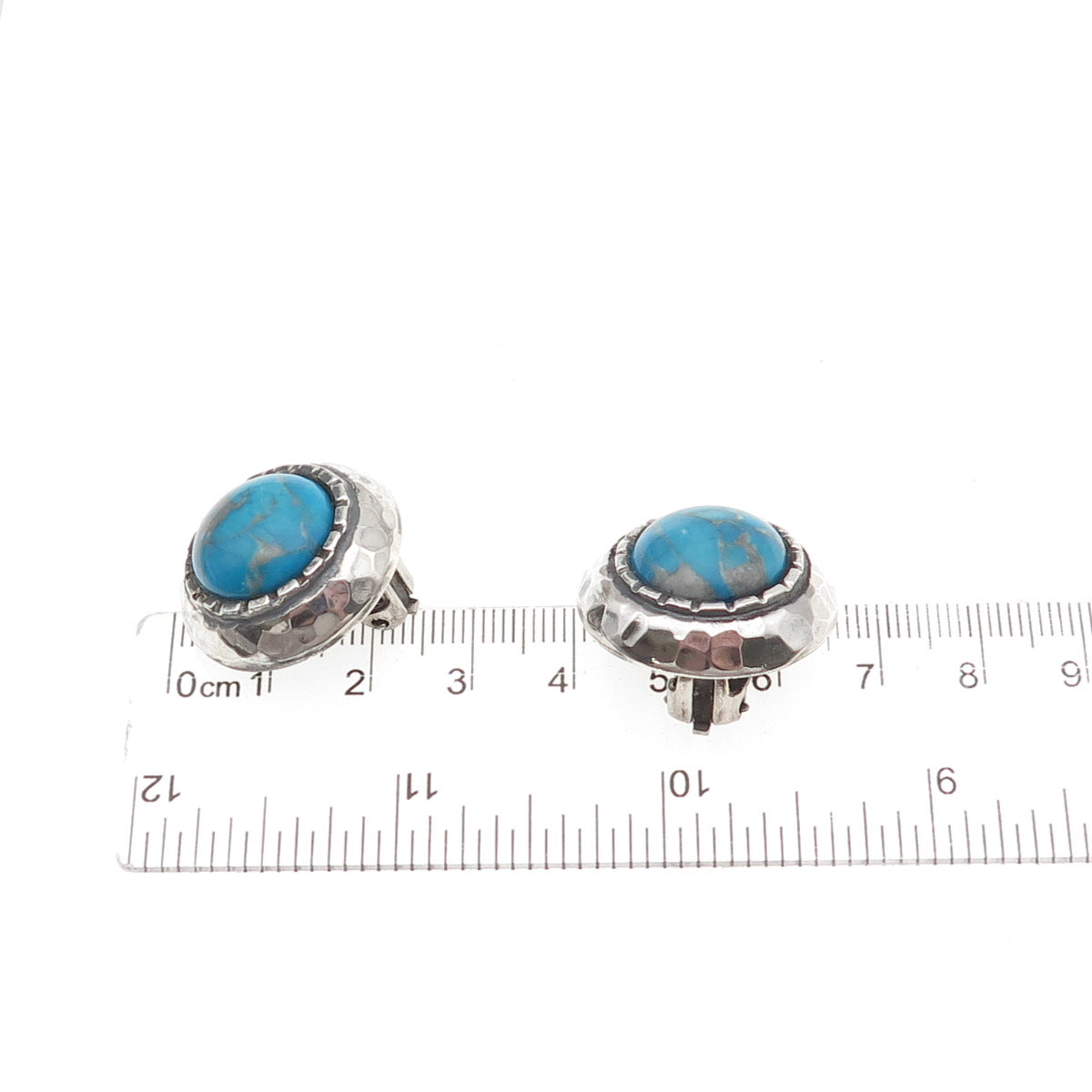 Cengiz 925 Sterling Silver Vintage Real Turquoise Modernist Clip On Earrings