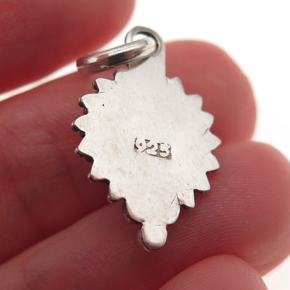 925 Sterling Silver Vintage Real Carnelian Oxidized Charm Pendant