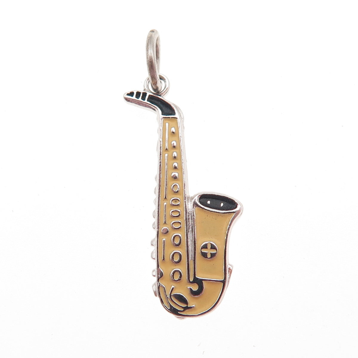 SPIES BROS 925 Sterling Silver Vintage Enamel Saxophone Mini Charm Pendant