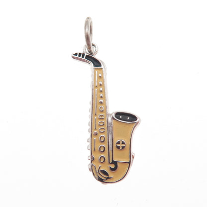 SPIES BROS 925 Sterling Silver Vintage Enamel Saxophone Mini Charm Pendant