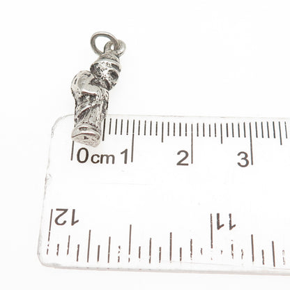 925 Sterling Silver Antique Art Deco Death God Oxidized 3D Mini Charm Pendant