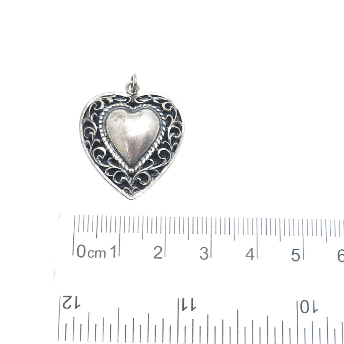 DANECRAFT 925 Sterling Silver Antique Art Deco Ornate Heart Oxidized Pendant