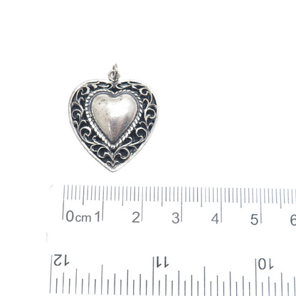 DANECRAFT 925 Sterling Silver Antique Art Deco Ornate Heart Oxidized Pendant