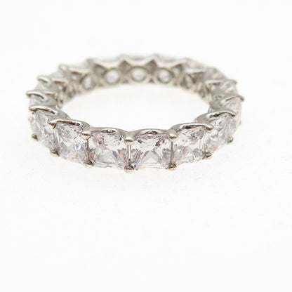 925 Sterling Silver Princess-Cut C Z Eternity Band Ring Size 7.5