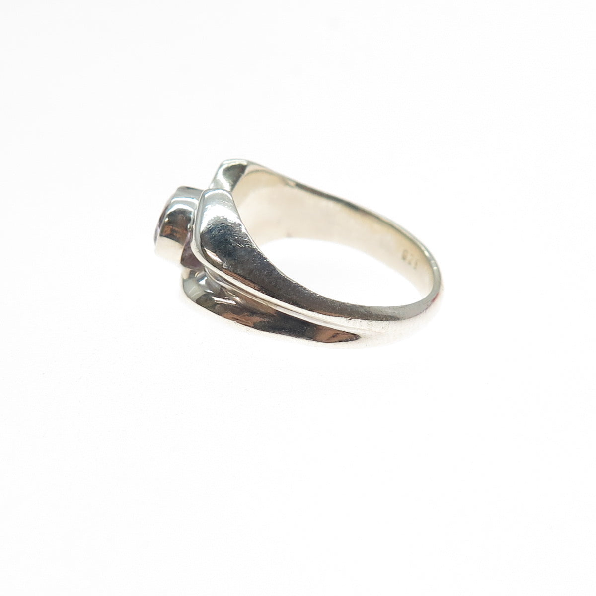 925 Sterling Silver Vintage Real Amethyst Modernist Ring Size 6.5