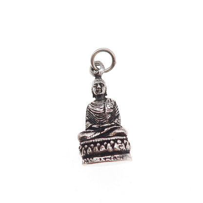 925 Sterling Silver Antique Art Deco Buddha Oxidized 3D Charm Pendant