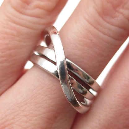 925 Sterling Silver Vintage Modernist Crisscross Spiral Ring Size 7