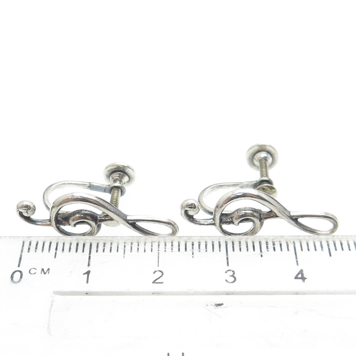 BEAU 925 Sterling Silver Antique Art Deco Treble Clef Screw Back Earrings