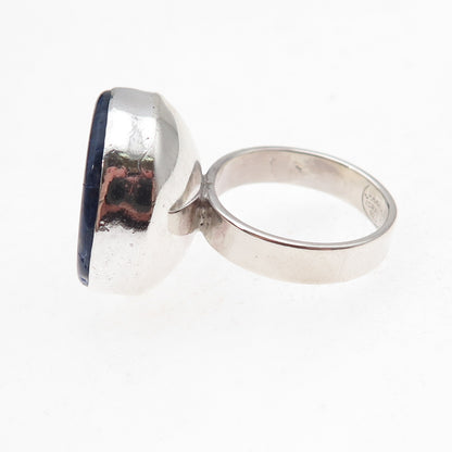 925 Sterling Silver Vintage Israel Real Sodalite Modernist Ring Size 5