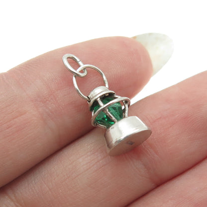 925 Sterling Silver Antique Art Deco Glass Lantern Minimalist Charm Pendant