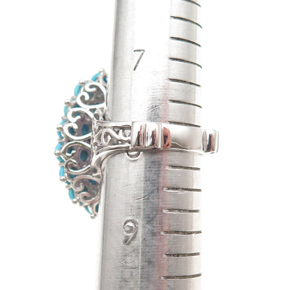 925 Sterling Silver Real Turquoise Amethyst & White Topaz Ring Size 8