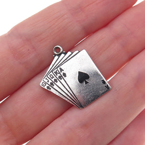 Art's Elegance Sterling Silver Vintage Royal Flush Spades Poker Charm Pendant