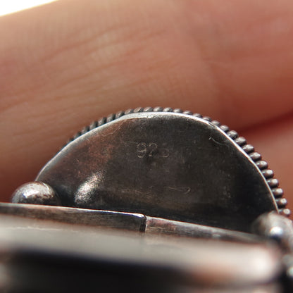 925 Sterling Silver Vintage Real Black Onyx Modernist Oxidized Ring Size 7