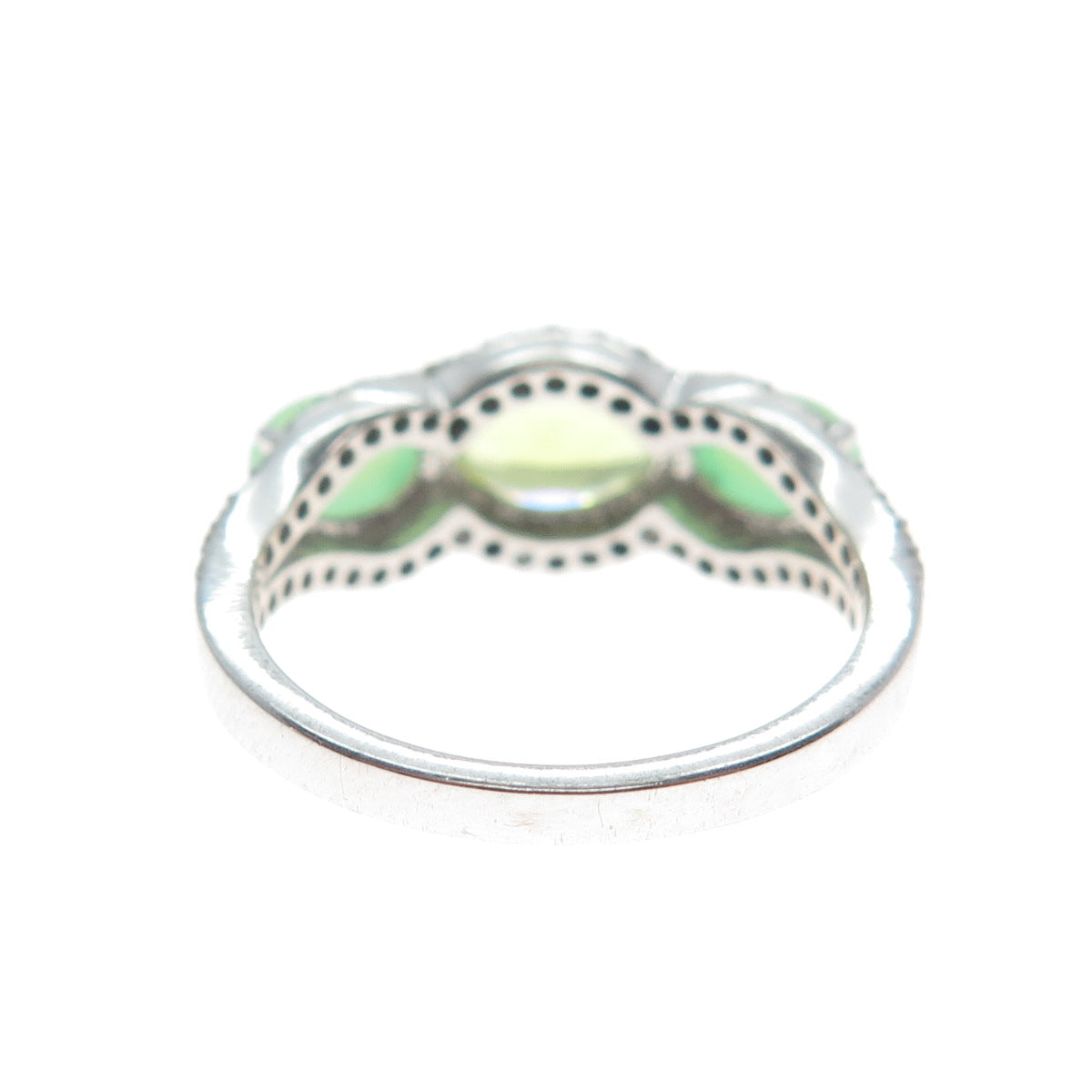 925 Sterling Silver Real Peridot Chalcedony & C Z Ring Size 7.5