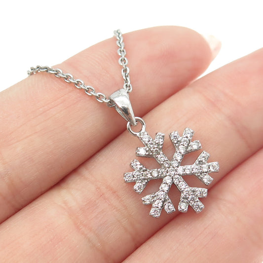 925 Sterling Silver Round-Cut C Z Snowflake Cable Chain Necklace 16"