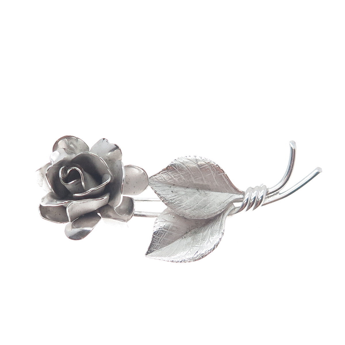 SILVERMAN BROTHERS 925 Sterling Silver Antique Art Deco Rose Flower Pin Brooch