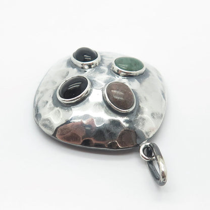 925 Sterling Silver Vintage Mexico Black Onyx Rhodonite & Aventurine Gem Pendant