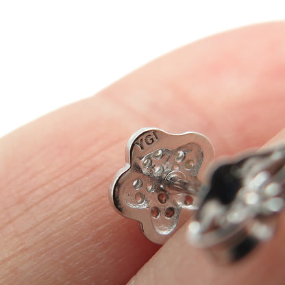 925 Sterling Silver Round-Cut C Z Flower Stud Earrings