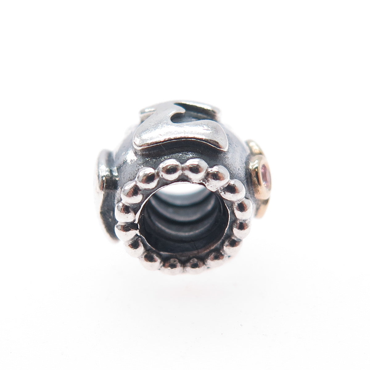 PANDORA 925 Sterling Silver & Gold Swarovski Crystal Mom Slide Bead Charm