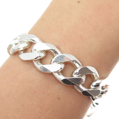 925 Sterling Silver Vintage Italy Curb Link Heavy 62.5g Bracelet 8.75"